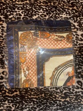 Silk-Feel Navy, Orange & Cream Decorative Scarf